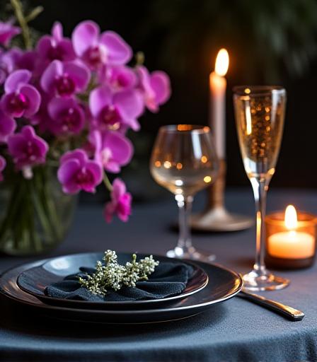 Luxury event table setting with orchids